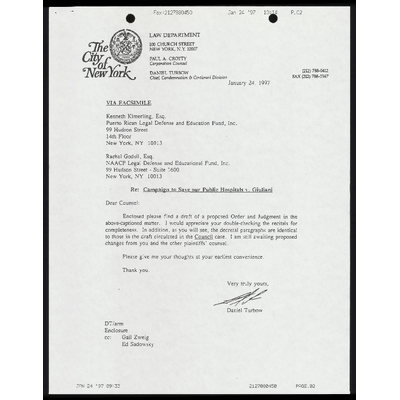 Copy of Letter to Kimerling From Turbow RE: Draft of Proposed Order and Judgement preview