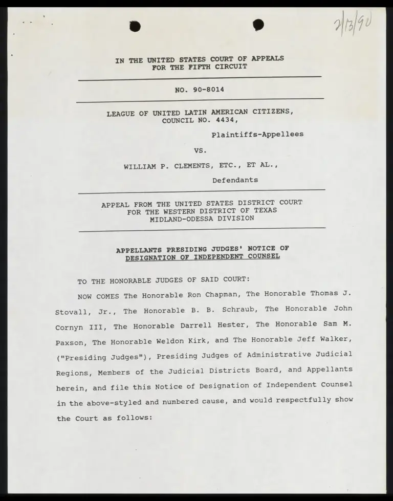 Appellants Presiding Judges' Notice of Designation of Independent Counsel preview