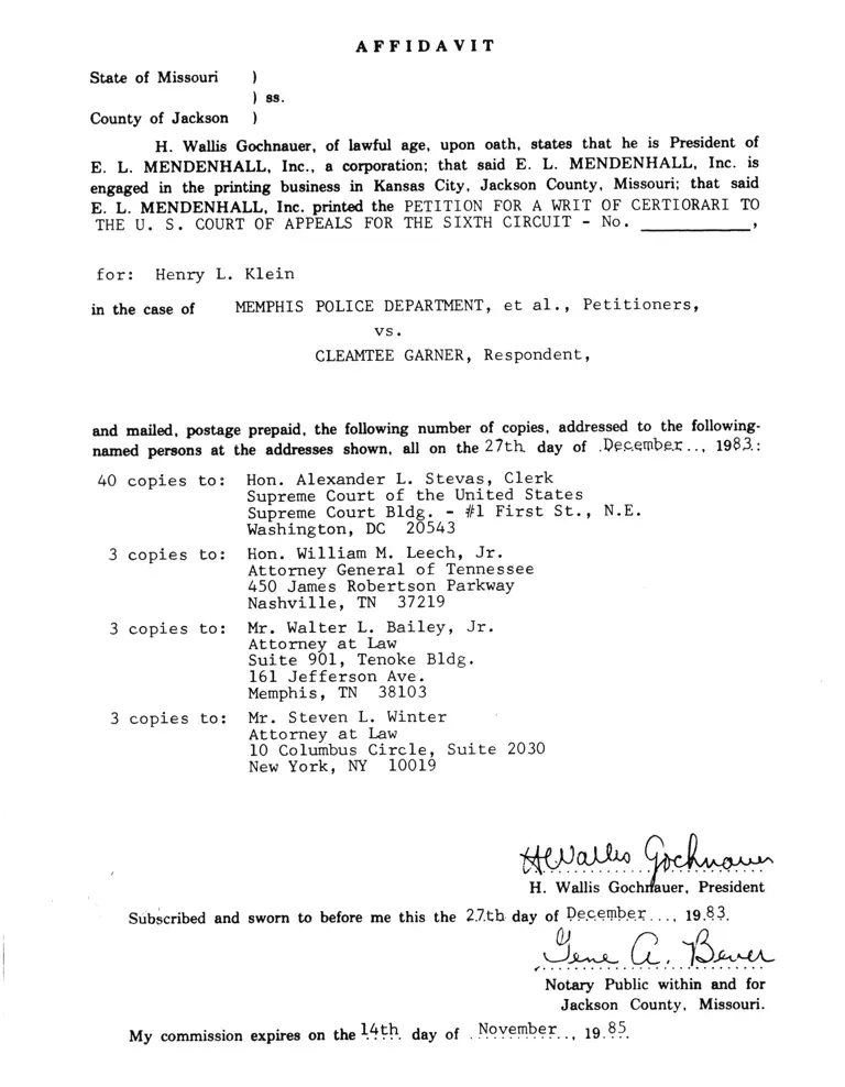 Affidavit of H. Wallis Gochnauer preview