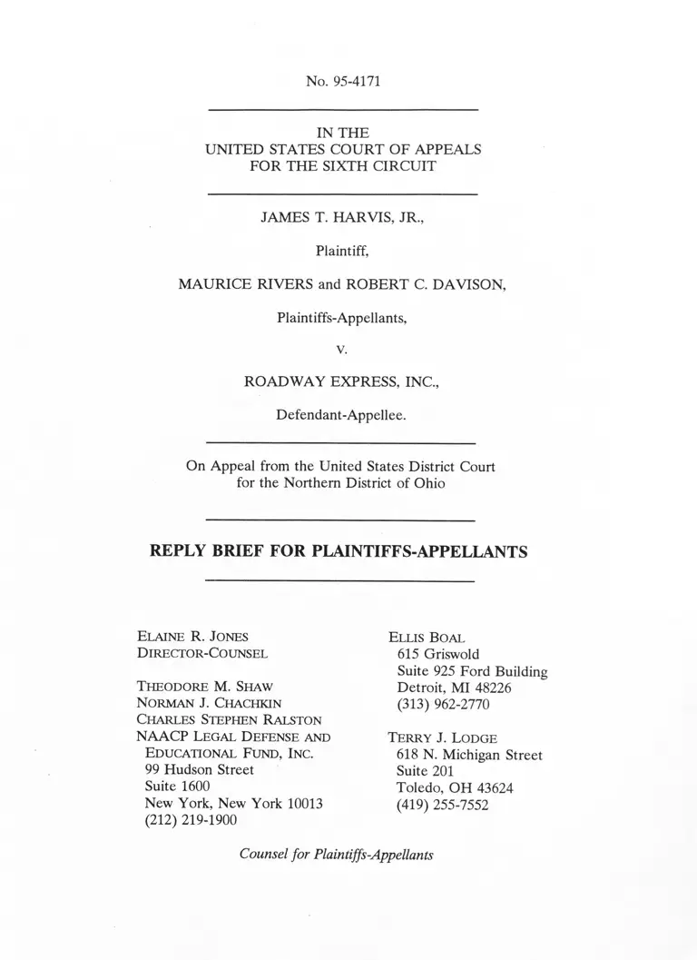 Harvis v. Roadway Express, Inc. Reply Brief for Plaintiffs-Appellants preview