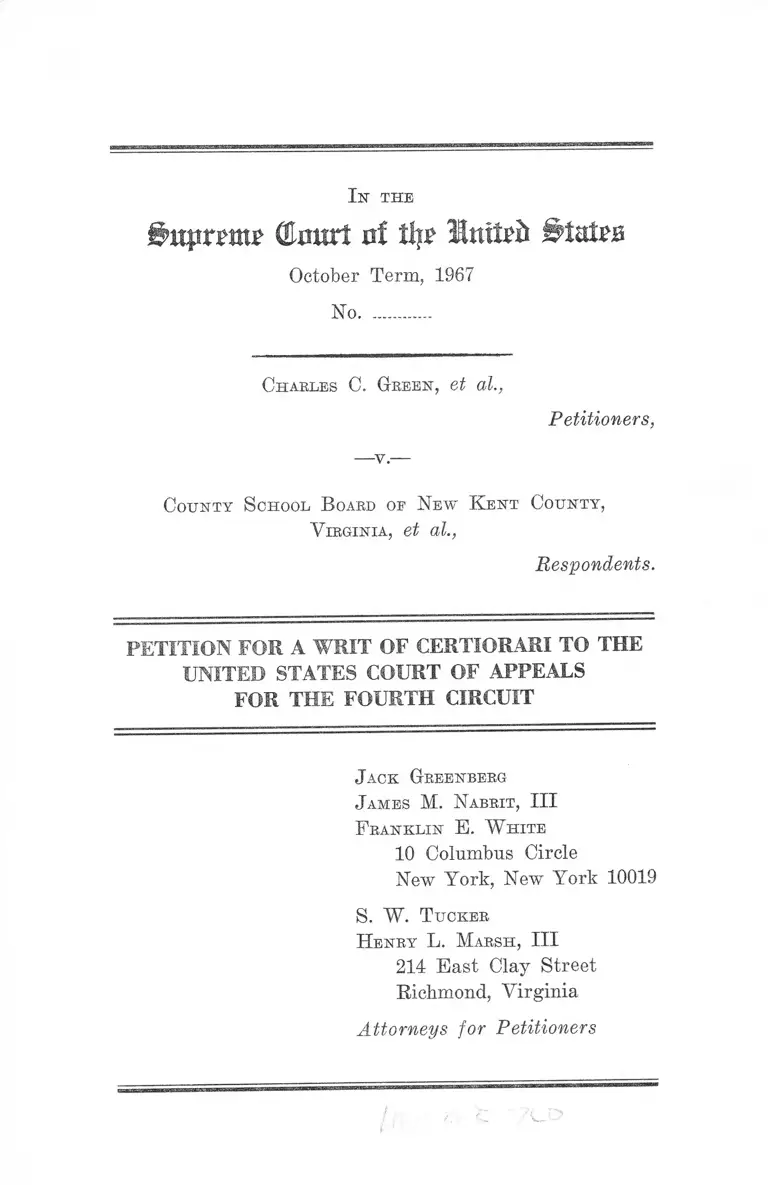 Green v. New Kent County, VA School Board Petition for Writ of Certiorari to the United States Court of Appeals for the Fourth Circuit preview