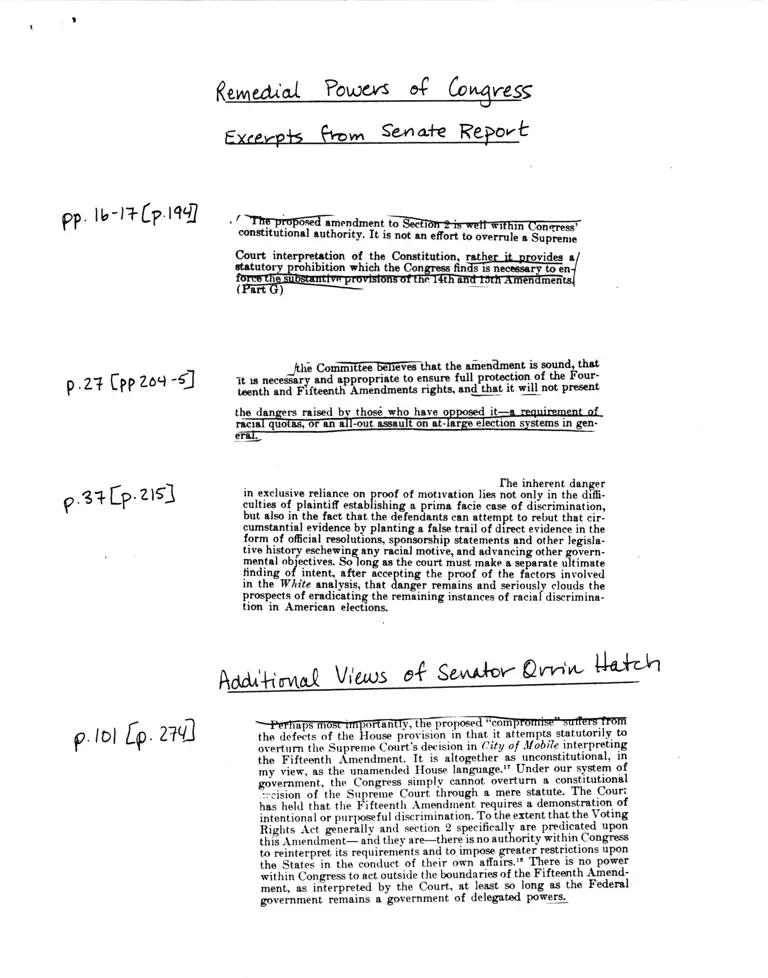 Excerpts from Senate Report RE: Remedial Powers of Congress preview