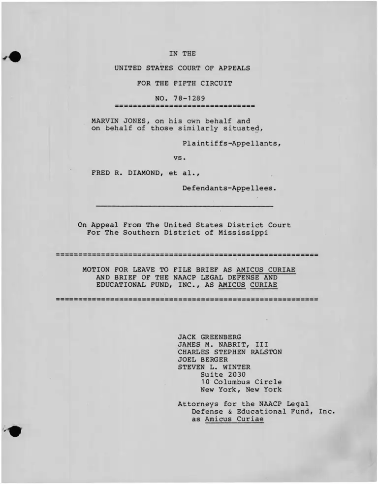 Jones v. Diamond Motion for Leave to File Brief and Brief Amicus Curiae preview