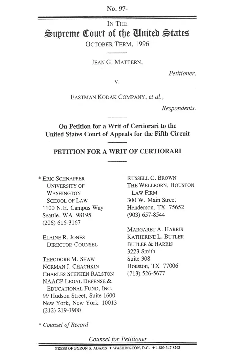 Mattern v. Eastman Kodak Company Petition for a Writ of Certiorari preview