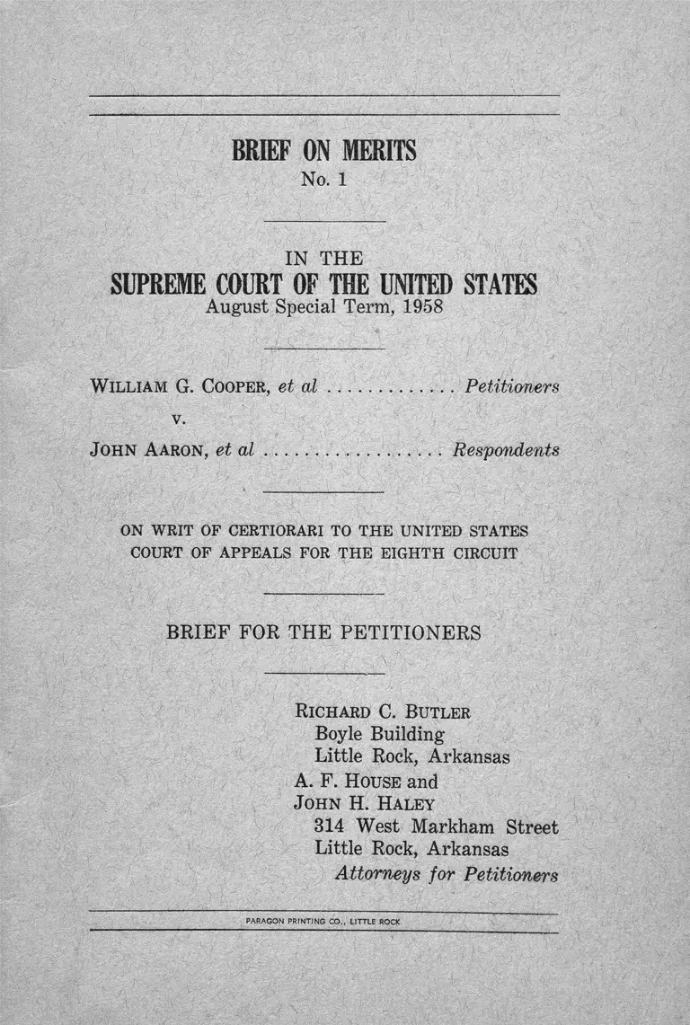 Cooper v. Aaron Brief for the Petitioners preview