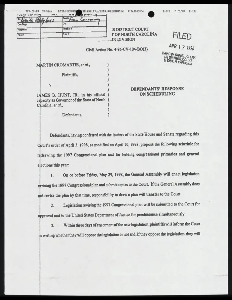 Defendants’ Response on Scheduling preview