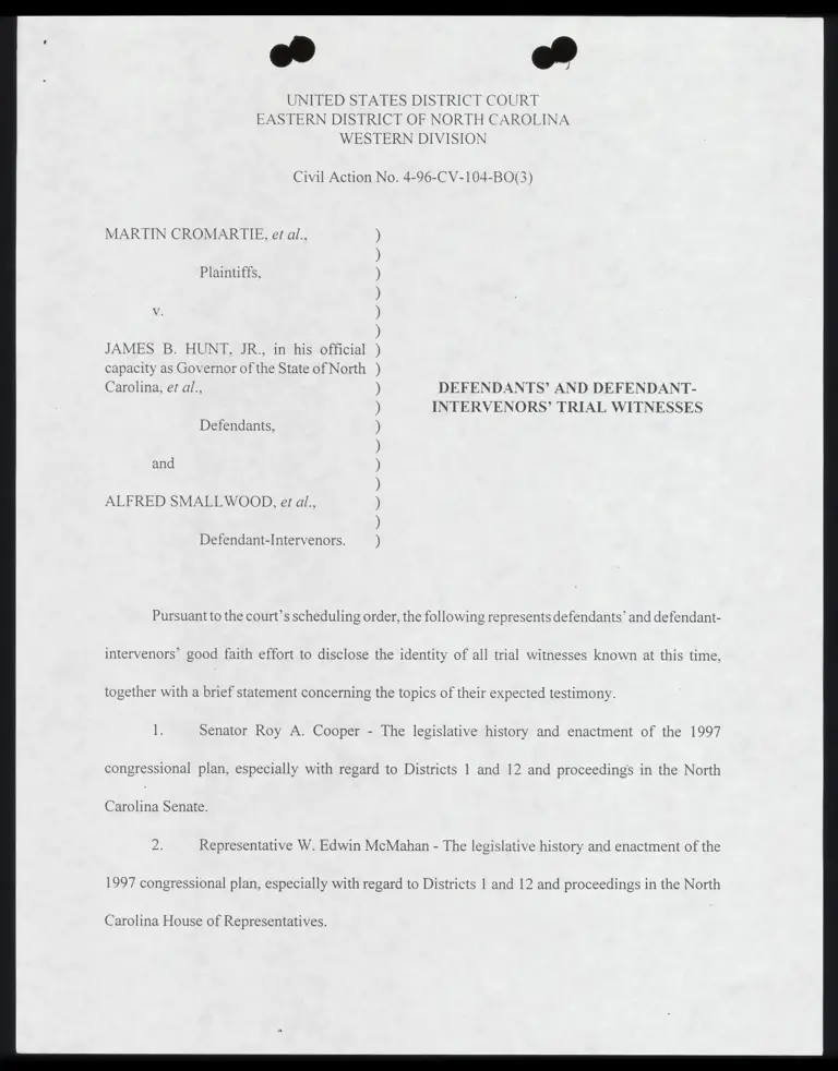 Defendants' and Defendant-Intervenors' Trial Witnesses preview