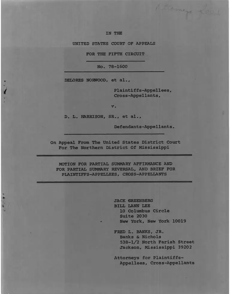 Norwood v. Harrison Motion for Partial Summary Affirmance and Brief for Plaintiffs-Appellees preview