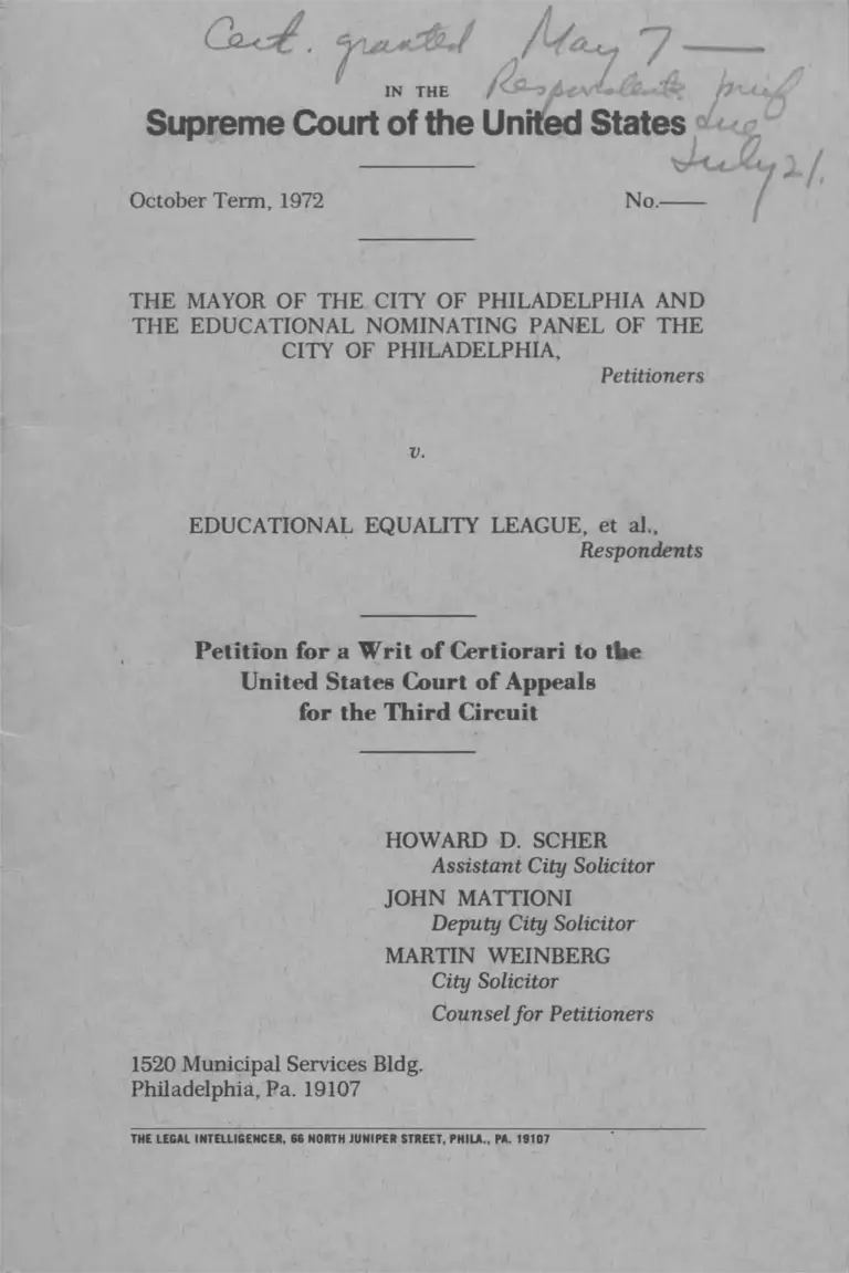 Philadelphia v. Educational Equality League Petition for Writ of Certiorari preview