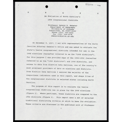 An Evaluation of North Carolina's 1998 Congressional Districts by Professor Gerald R. Webster preview