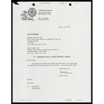 Copy of Letter to Kimerling From Carver RE: Corrected Draft of Judgement preview