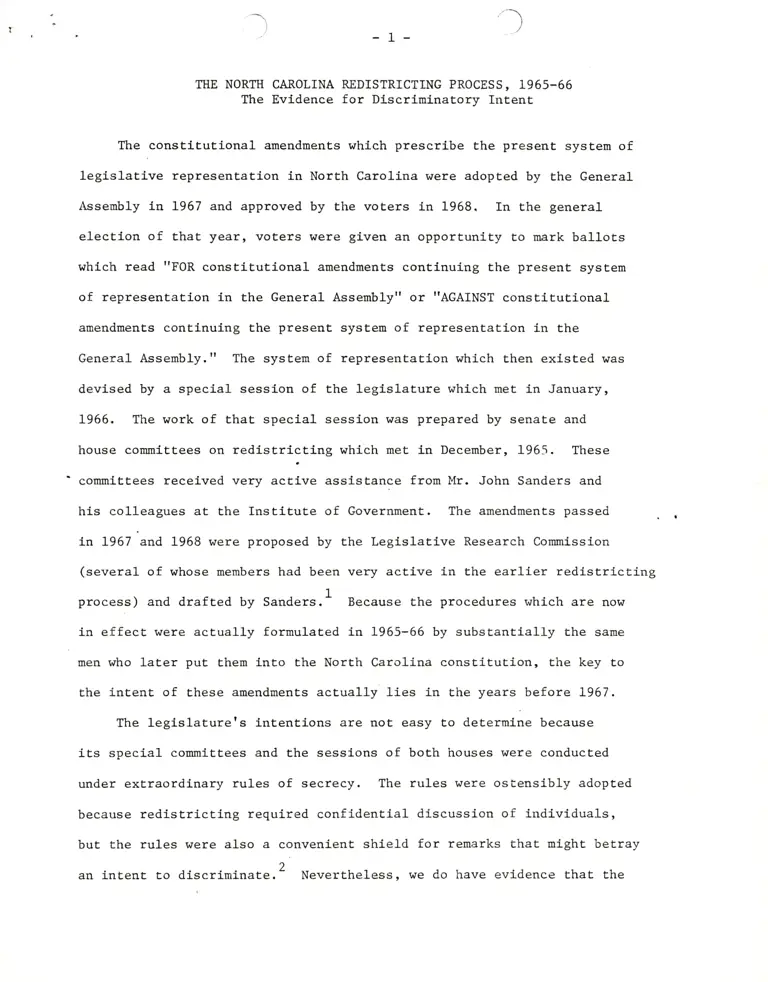 The North Carolina Redistricting Process, 1965-66 Research Paper preview