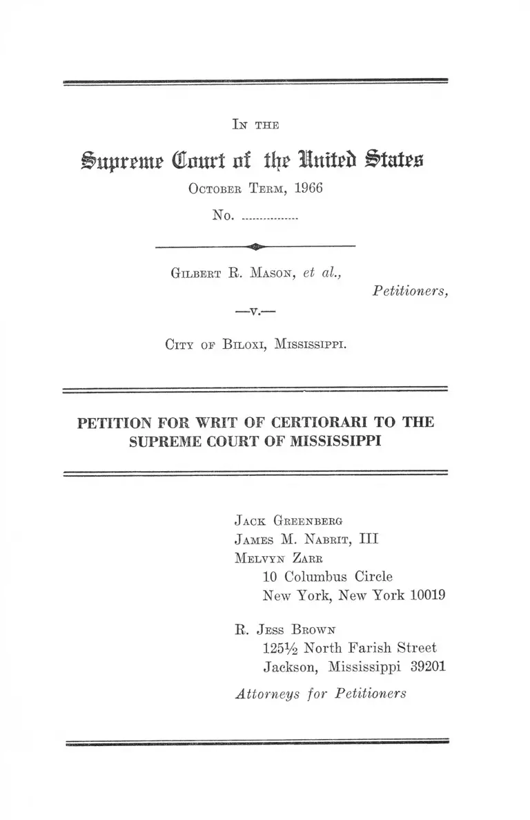 Mason v. City of Biloxi, MS Petition for Writ of Certiorari to the Supreme Court of Mississpi preview