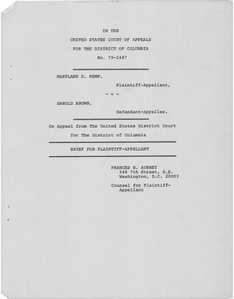 Kemp v. Brown Brief for Plaintiff-Appellant preview