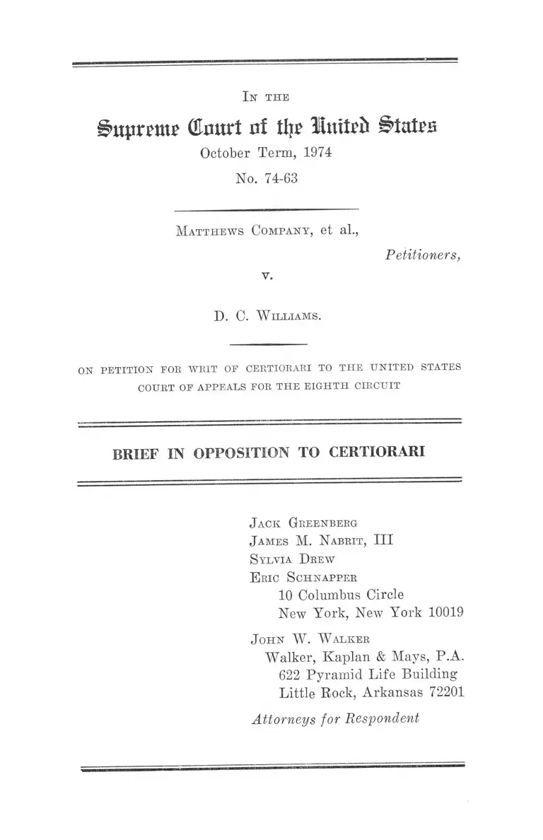 Matthews Company v. Williams Brief in Opposition to Certiorari preview