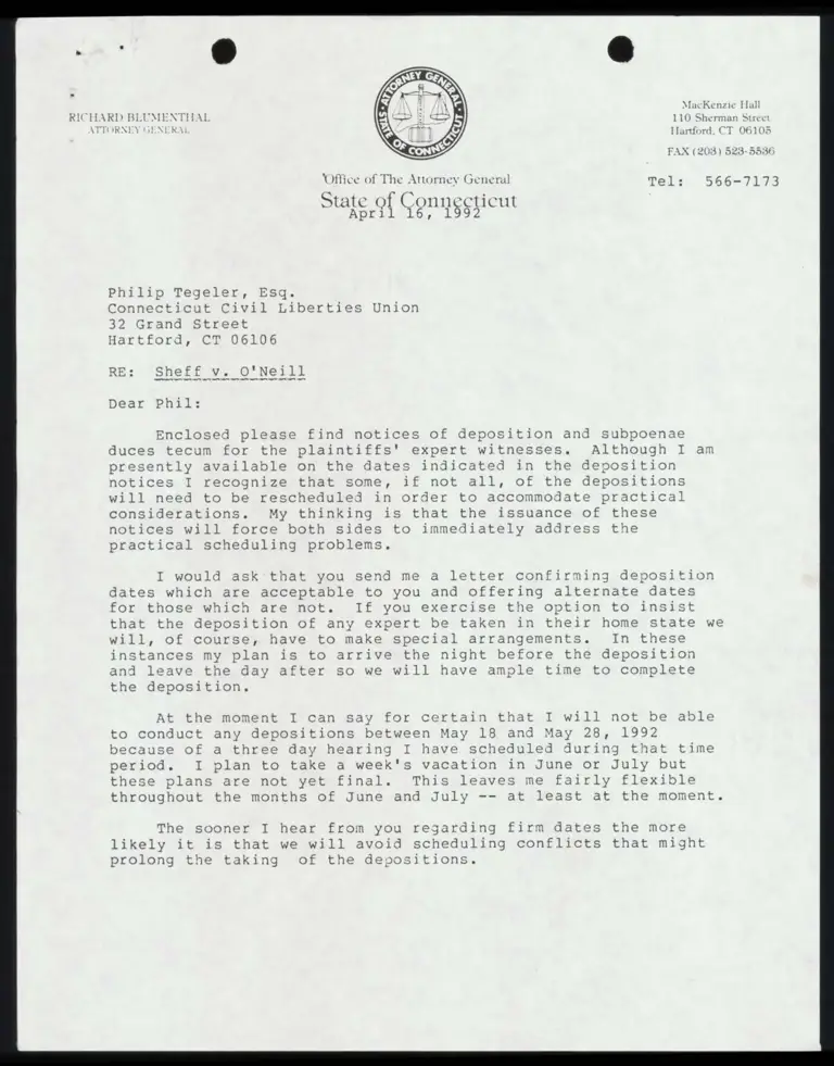 Correspondence from Asst. AG Whelan to Tegeler; Notices of Deposition and Deposition Subpoenas (Redacted) preview