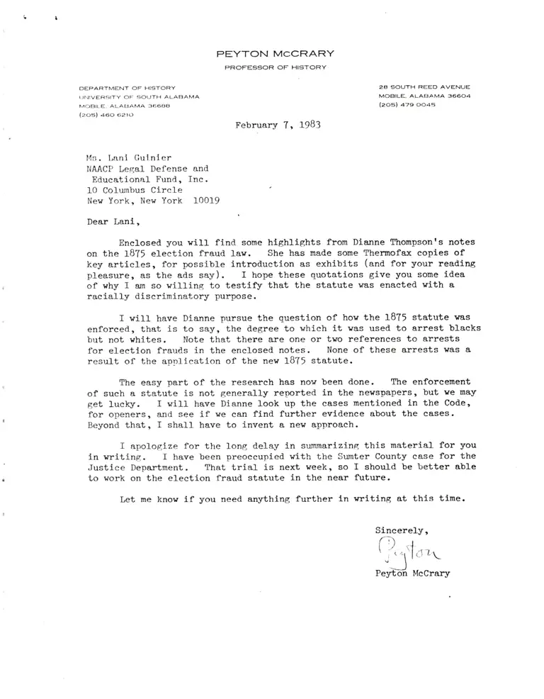 Correspondence from McCrary to Guinier preview