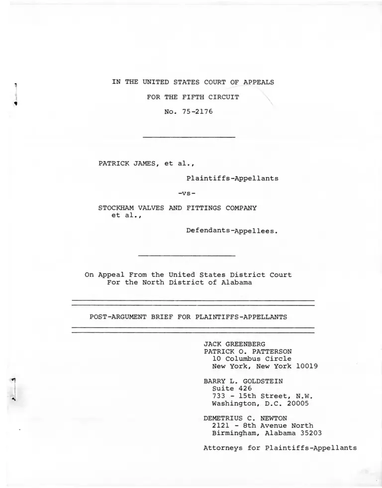 James v. Stockham Valves & Fittings Company Post-Argument Brief for Plaintiffs-Appellants preview