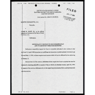 Defendants' Motion to Reconsider Stay and to Shorten Time for Response preview