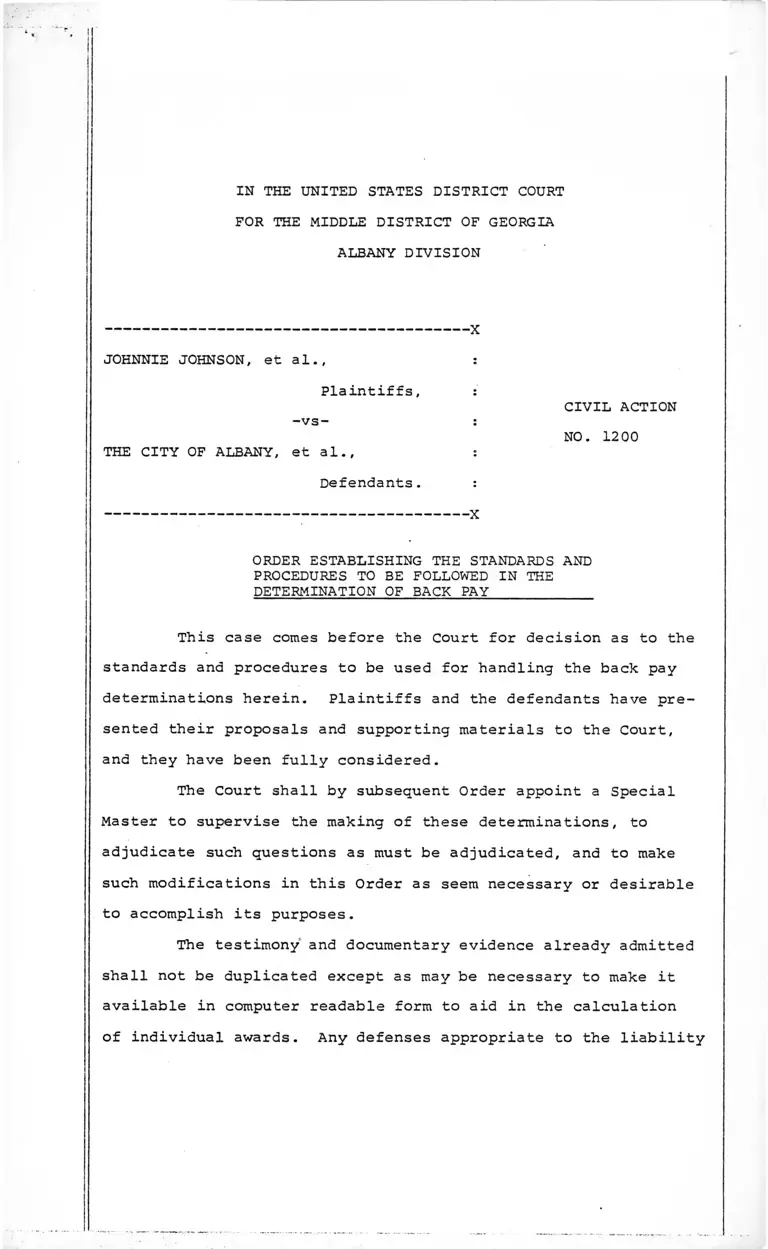 Johnson v. City of Albany Order in the Determination of Back Pay preview