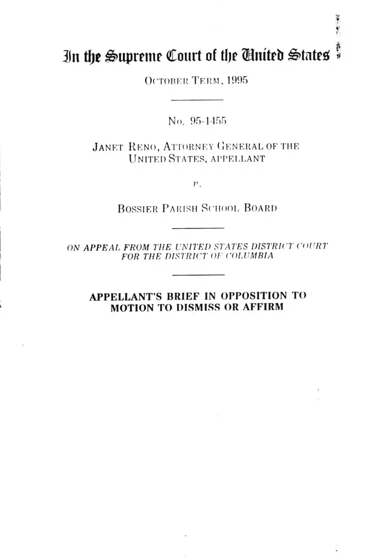 Reno v. Bossier Parish School Board Appellant's Brief in Opposition to Motion to Dismiss or Affirm preview