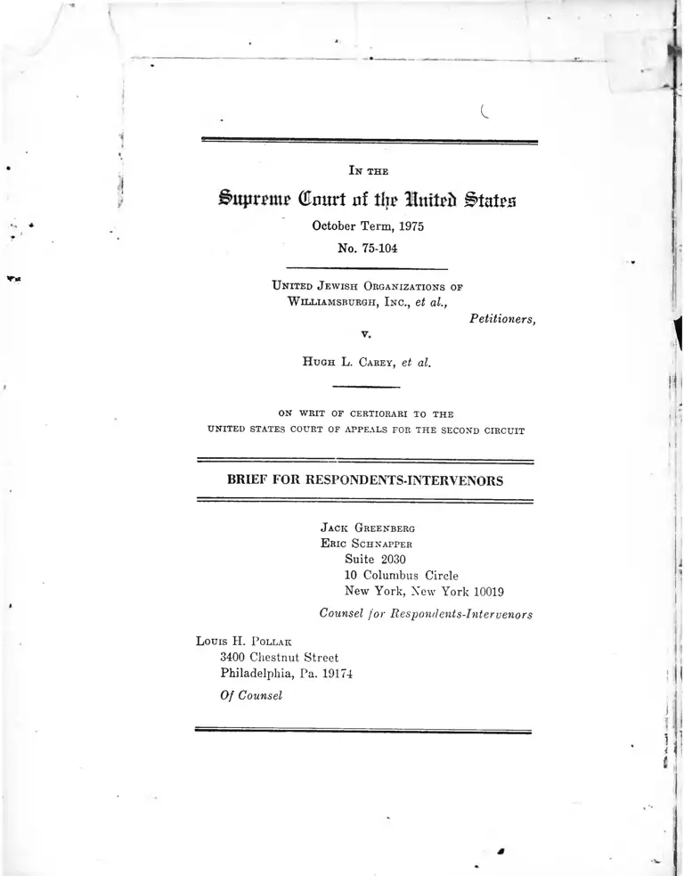 United Jewish Organizations of Williamsburg Inc. v. Carey Brief for Respondents-Intervenors preview