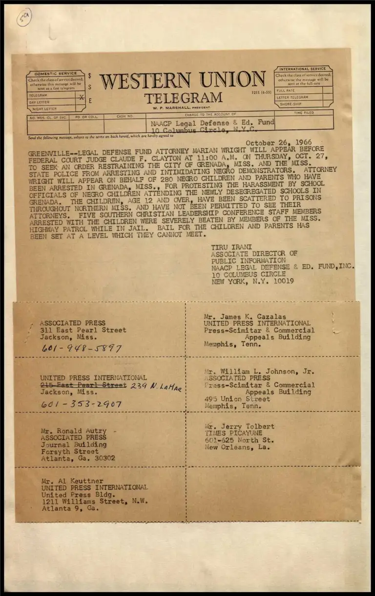 Marian Wright in Grenada, Mississippi (Telegram) preview