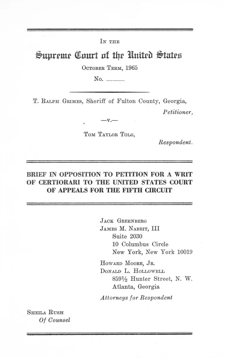 Grimes v. Tolg Brief in Opposition to Petition for a Writ of Certiorari preview
