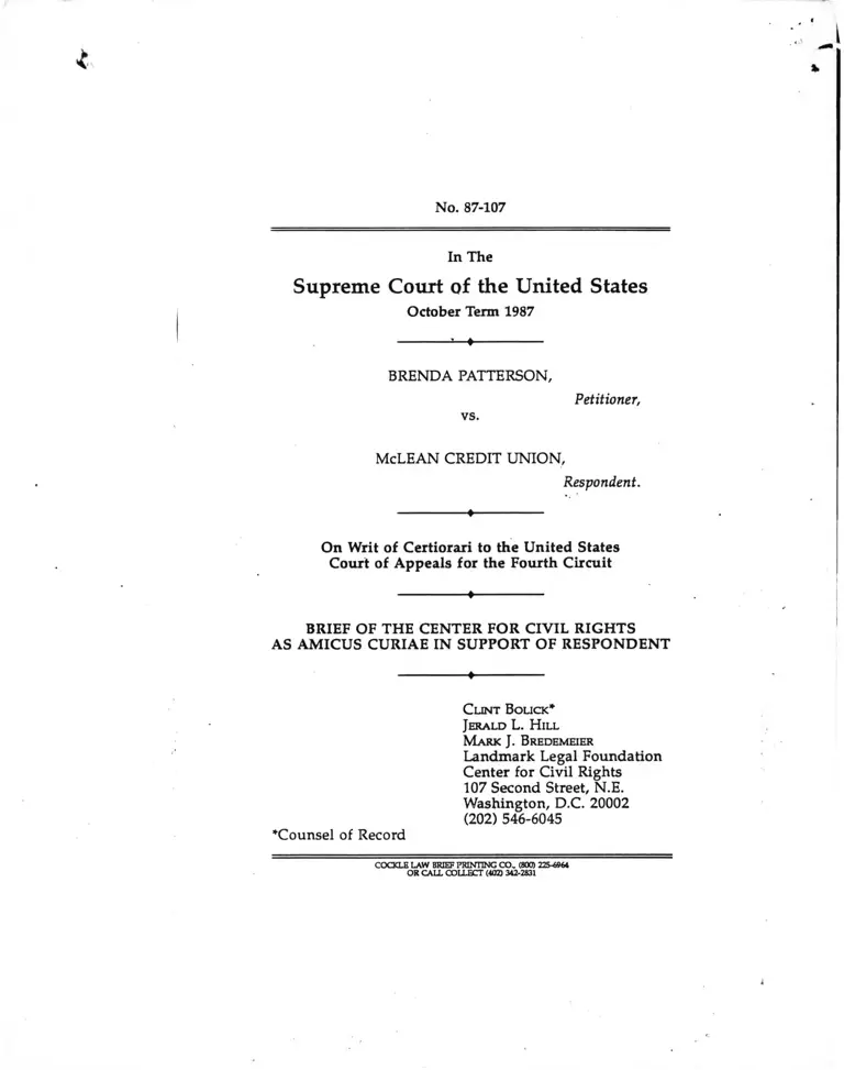 Patterson v. McLean Credit Union Brief of the Center for Civil Rights as Amicus Curiae preview