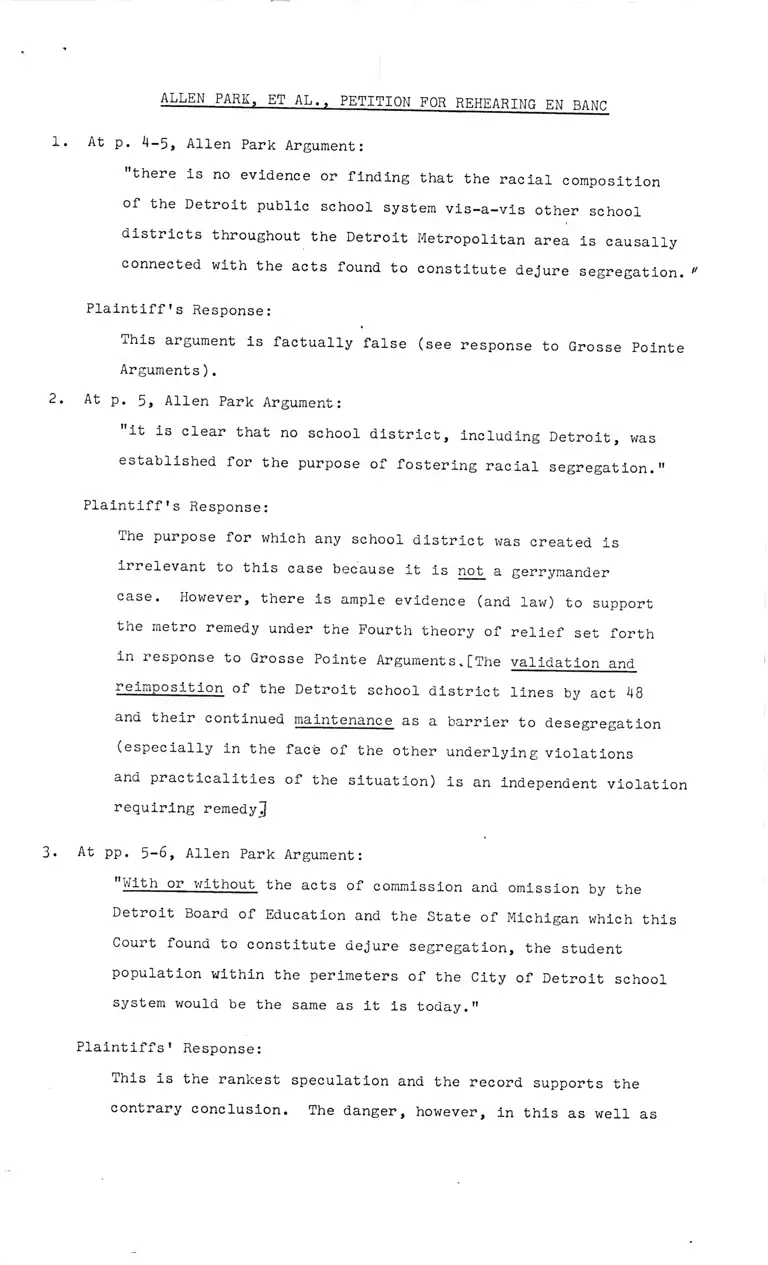 Attorney Notes on Allen Park Petition for Rehearing En Banc preview
