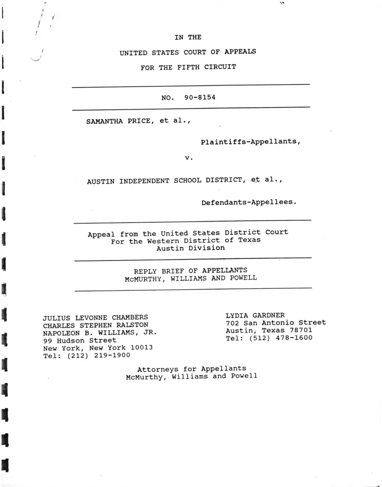 Price v. Austin Independent School District Reply Brief of Appellants preview