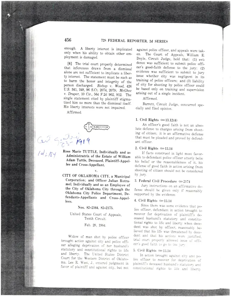 Tuttle v. Oklahoma City Court Opinion preview
