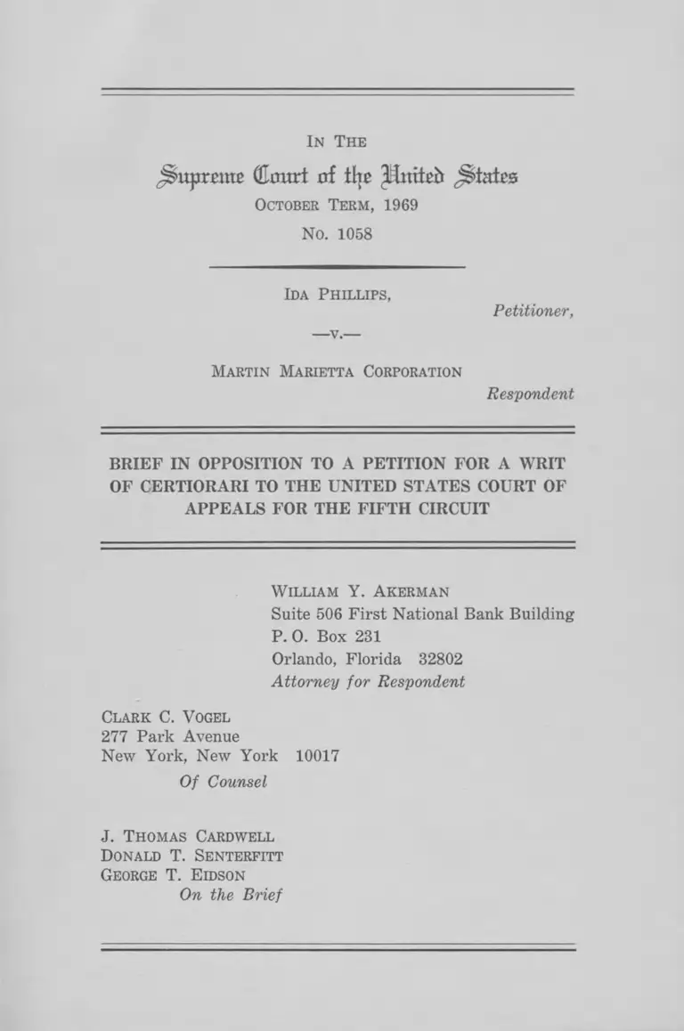 Phillips v. Martin Marietta Corporation Brief in Opposition to Petition for Writ of Certiorari preview
