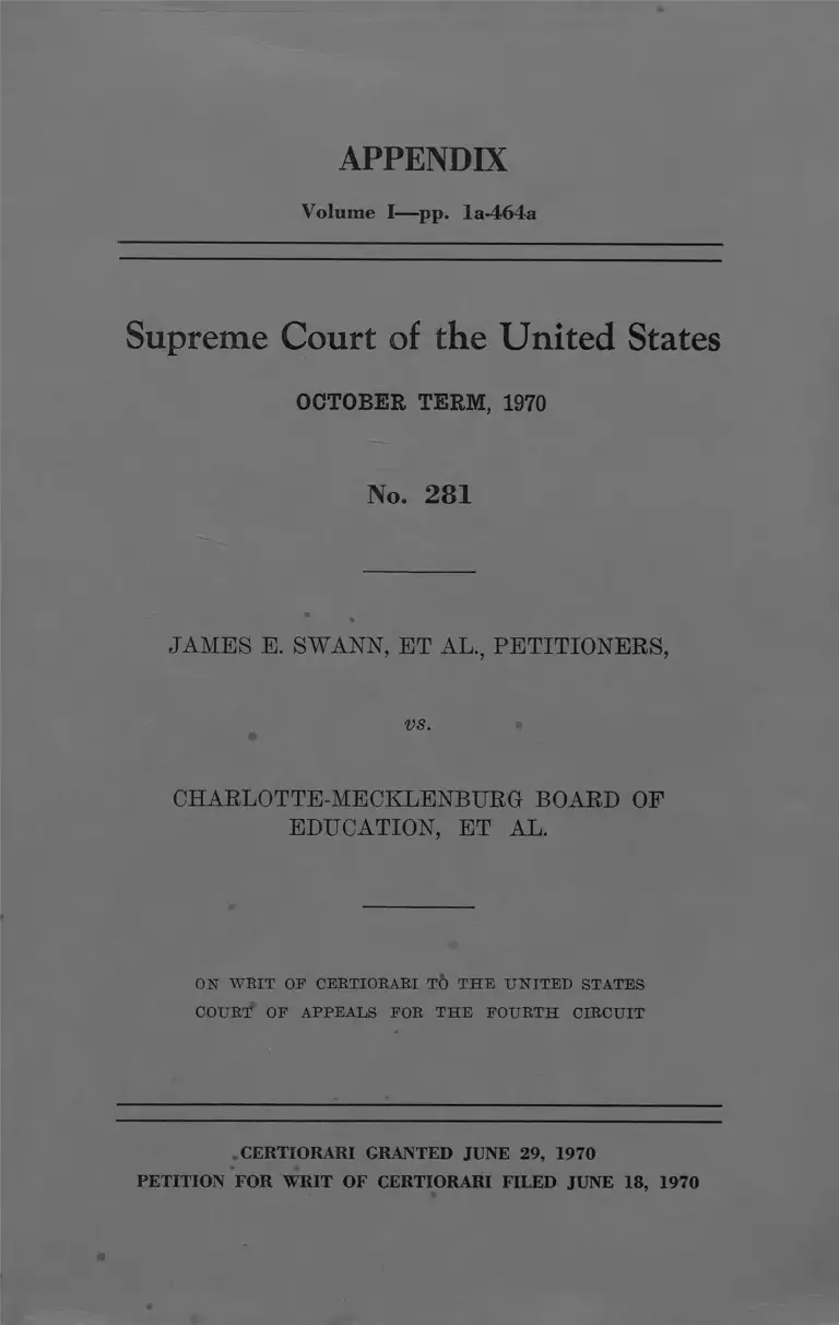Swann v. Charlotte-Mecklenberg Board of Education Appendix Vol. 1 pp. 1-464 preview