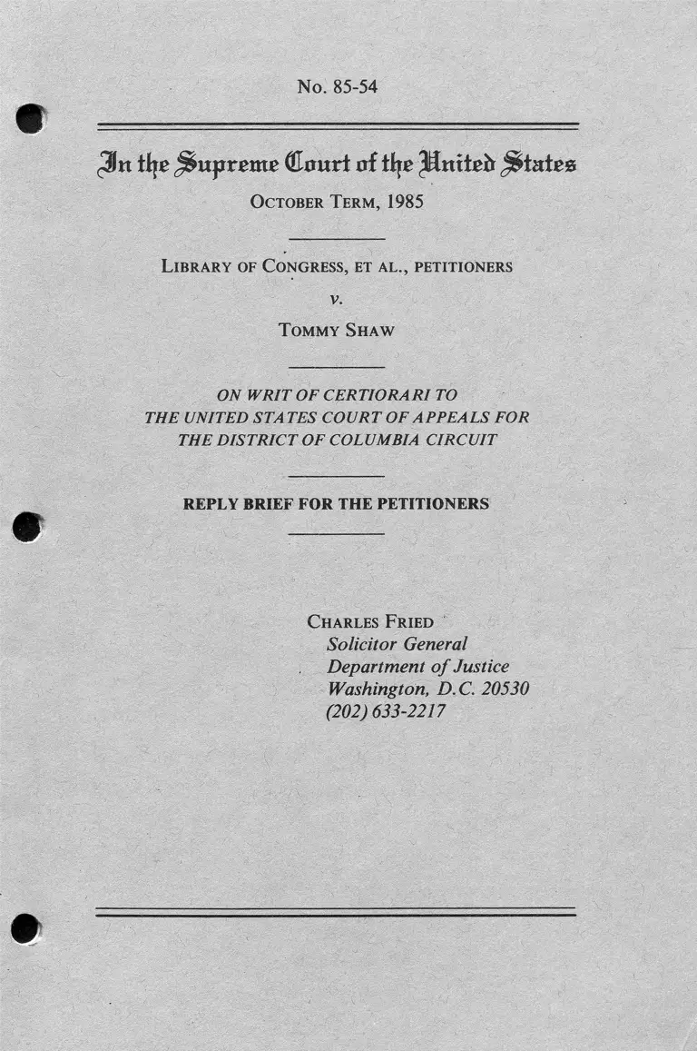 Library of Congress v. Shaw Reply Brief for Petitioners preview