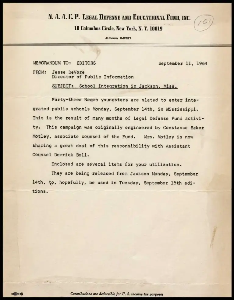 Memo on Miss. School Integration preview
