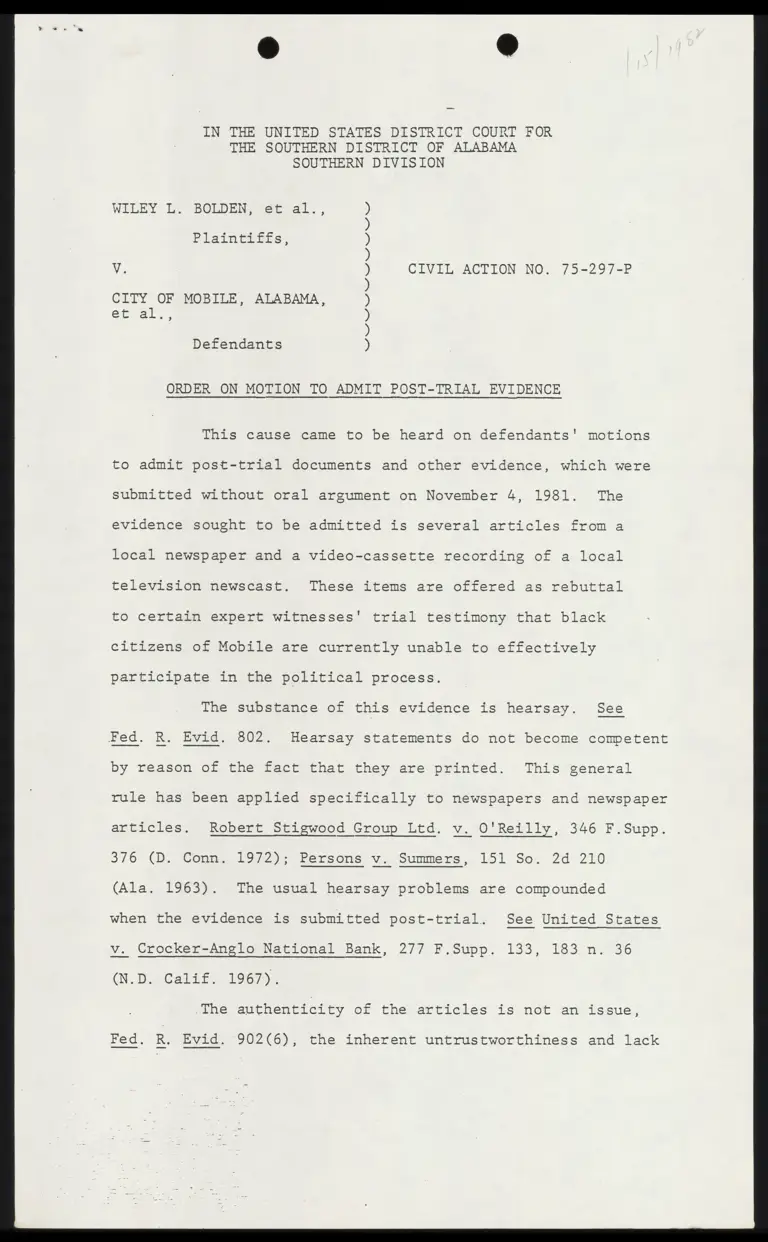 Order on Motion to Admit Post-Trial Evidence preview