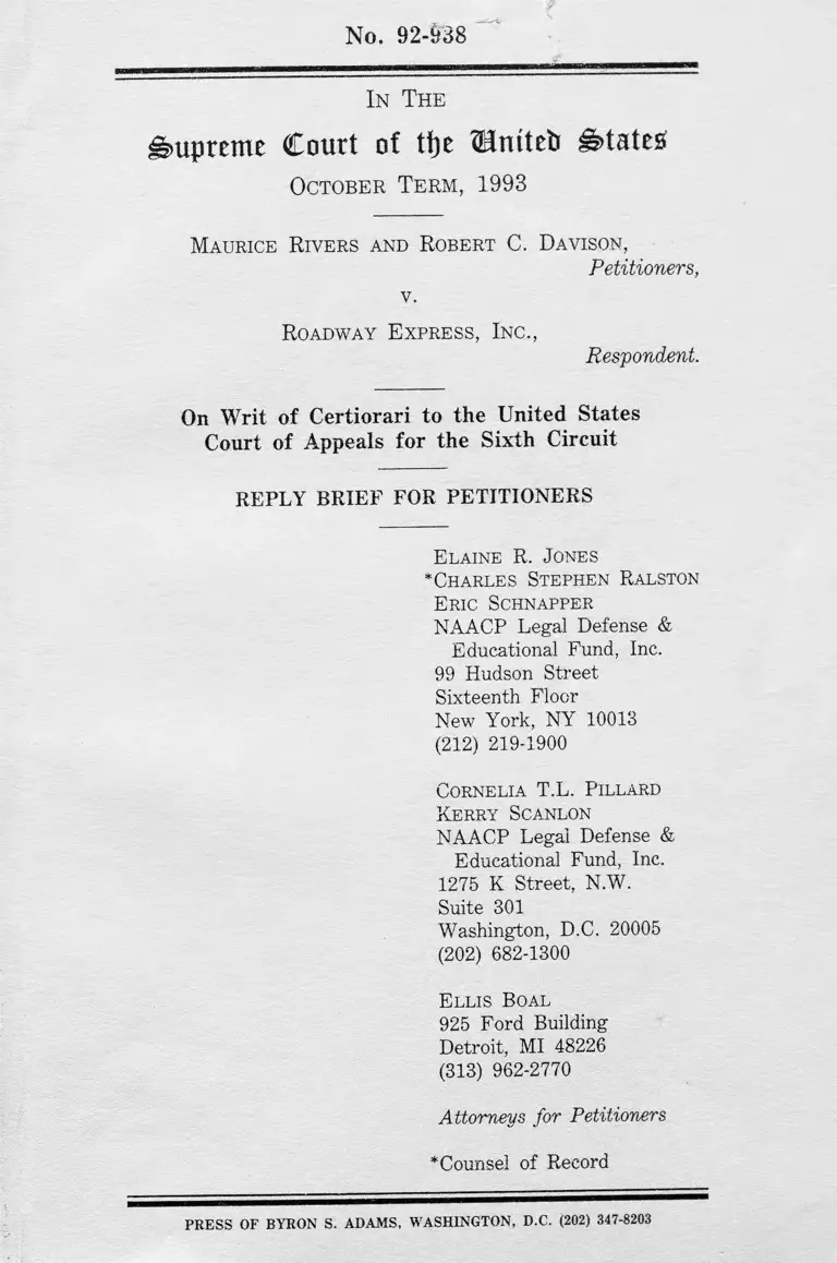 Rivers v Roadway Express Reply Brief preview