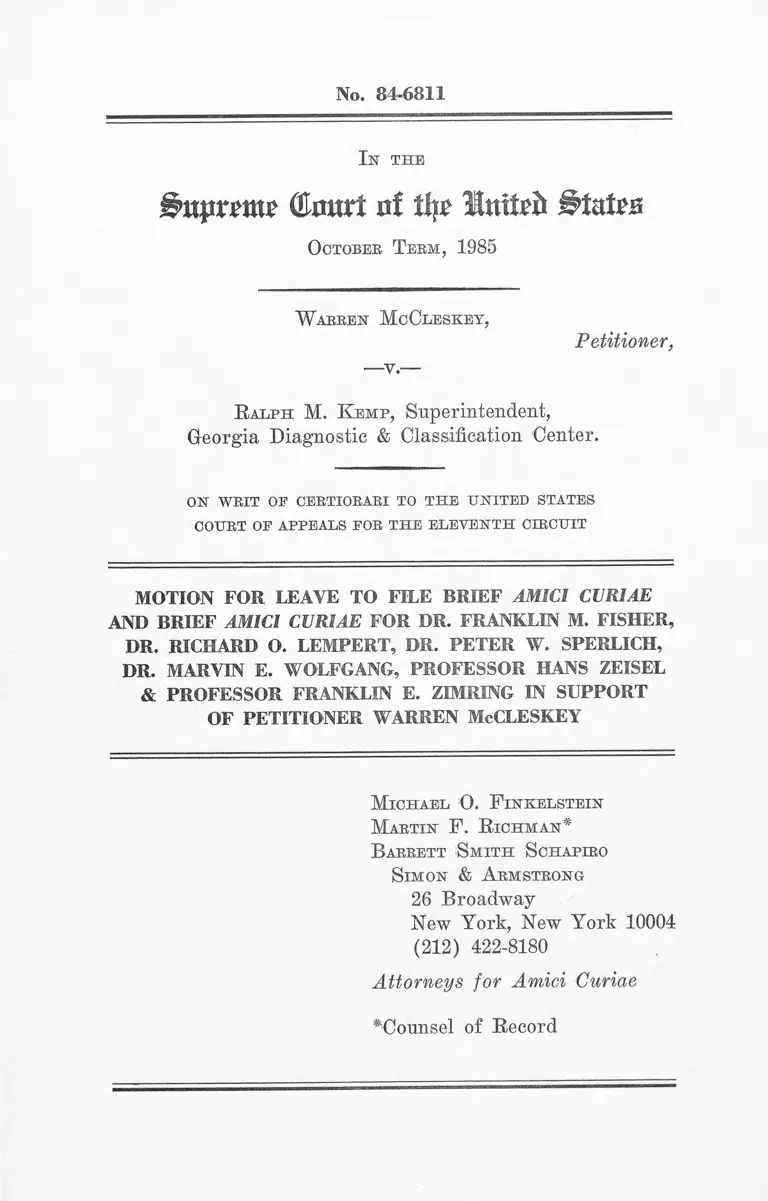 McCleskey v. Kemp Motion for Leave to File Brief Amici Curiae and Brief Amici Curiae in Support of Petitioner preview