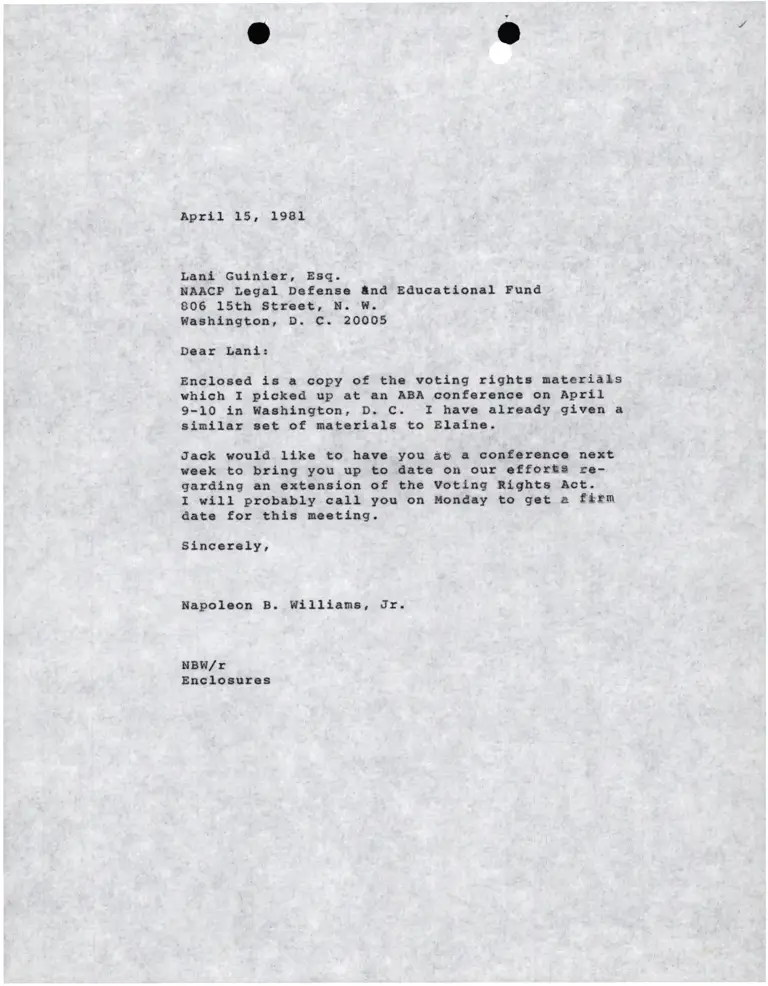 Correspondence from Williams to Guinier preview
