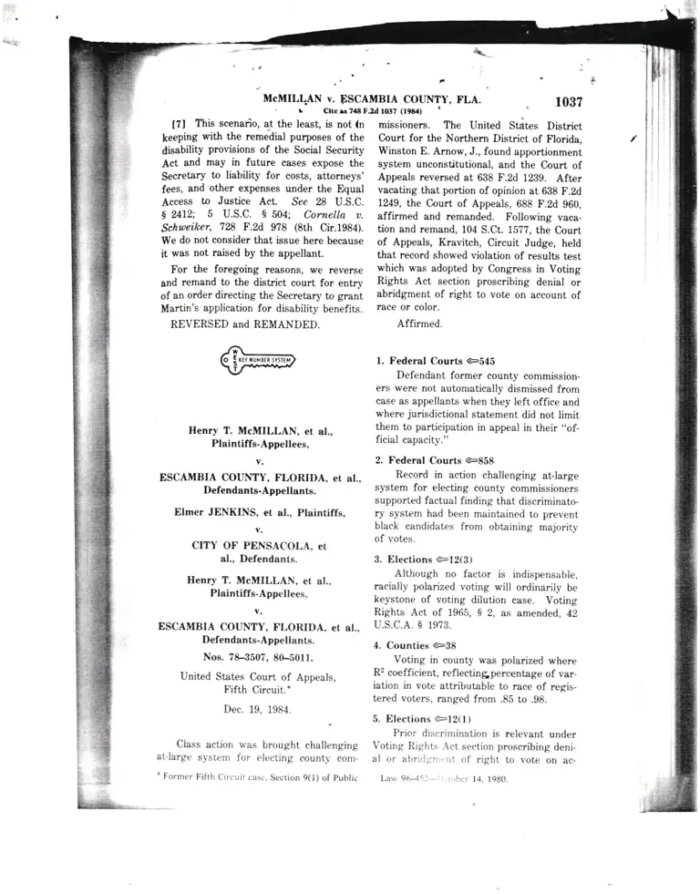 McMillan v. Escambia County Court Opinion preview