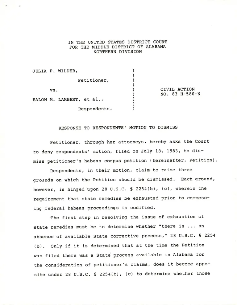 Response to Respondents' Motion to Dismiss preview