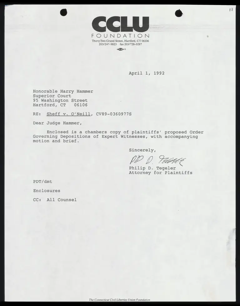 Correspondence from Tegeler to Judge Hammer preview