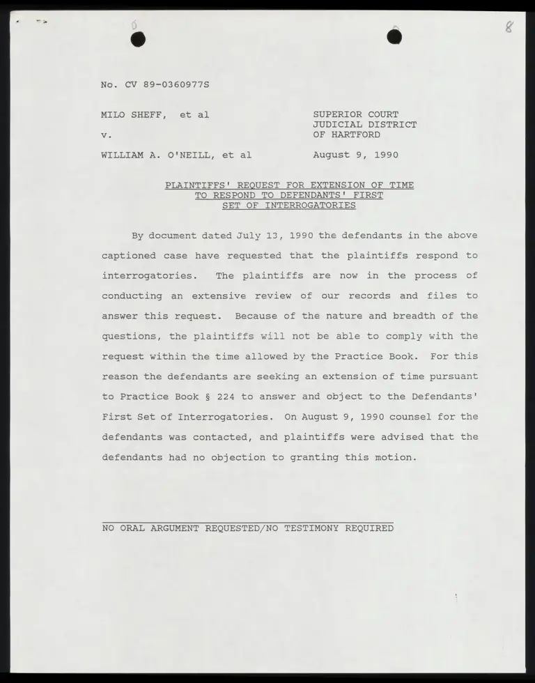Plaintiffs' Request for Extension of Time to Respond to Defendants' First Set of Interrogatories preview