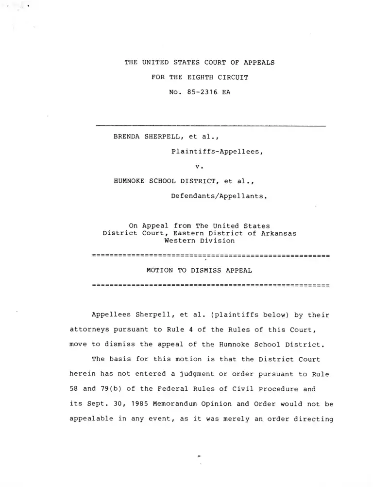 Sherpell v Humnoke School District Motion to Dismiss Appeal preview