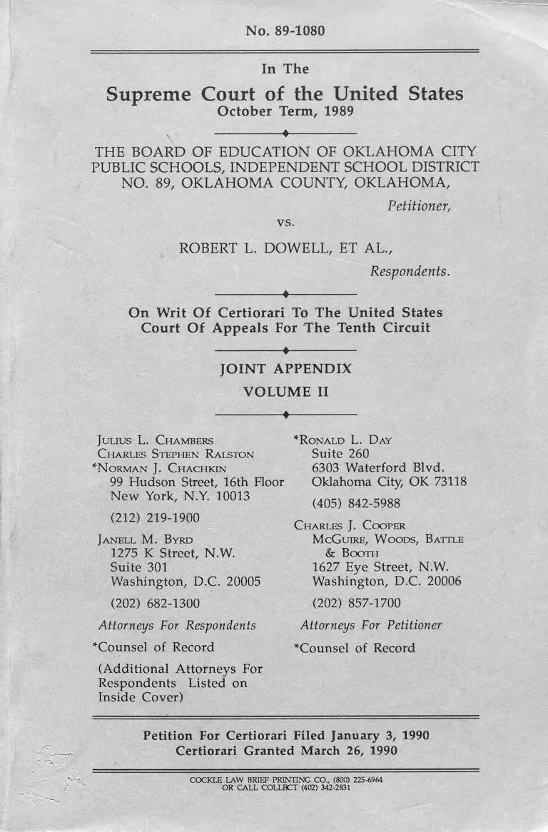 Oklahoma City Public Schools Board of Education v. Dowell Joint Appendix Vol. II preview