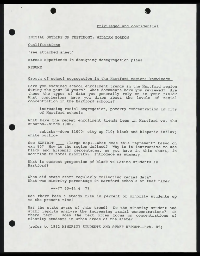 Initial Outline of Testimony: William Gordon preview