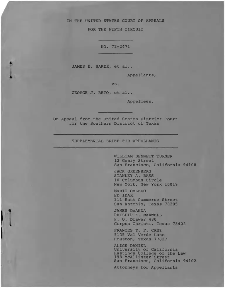 Baker v. Beto Supplemental Brief for Appellants preview