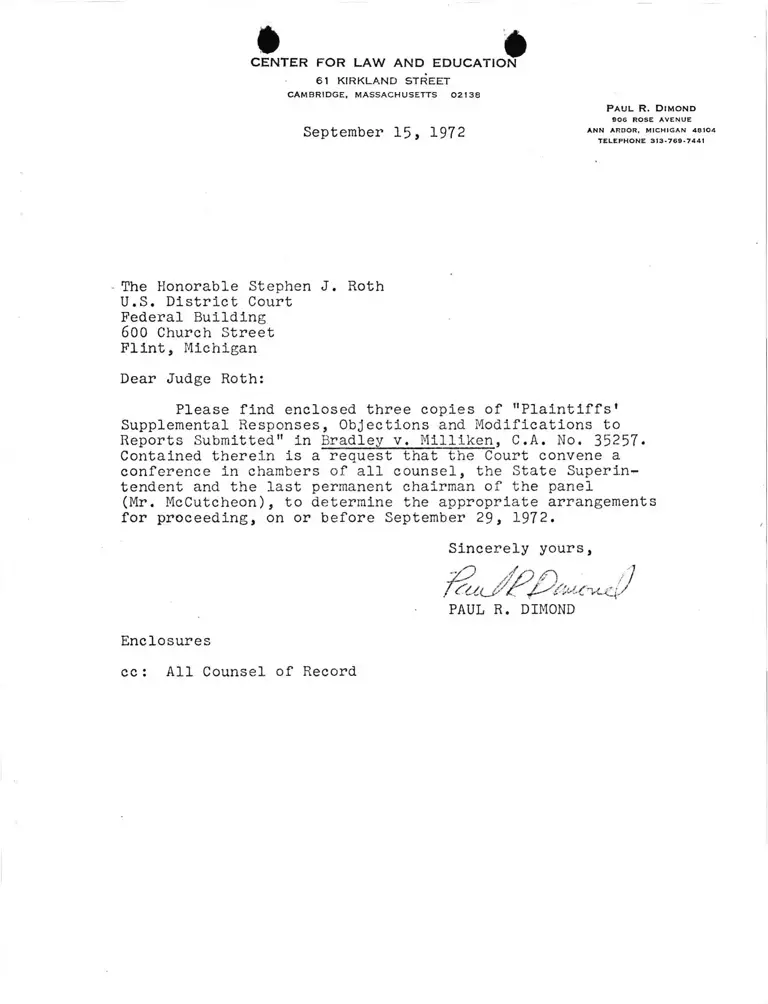 Letter from Dimond to Judge Roth RE: Plaintiffs' Supplemental Responses, Objections and Modifications preview