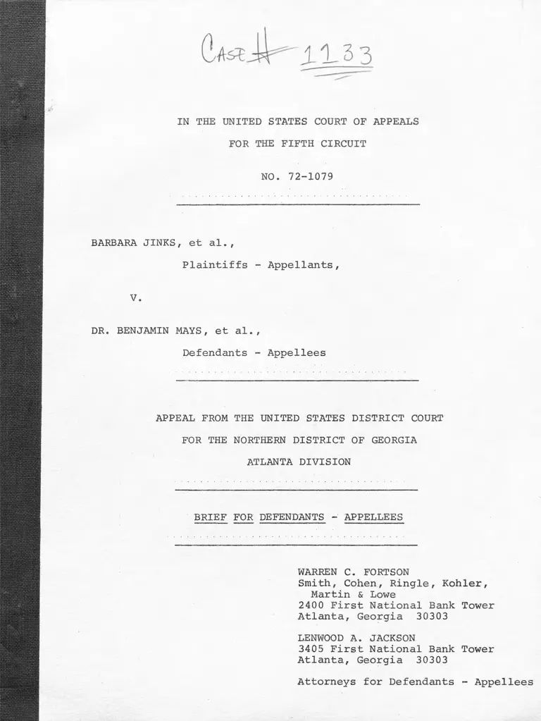 Jinks v. Mays Brief for Defendants-Appellees preview